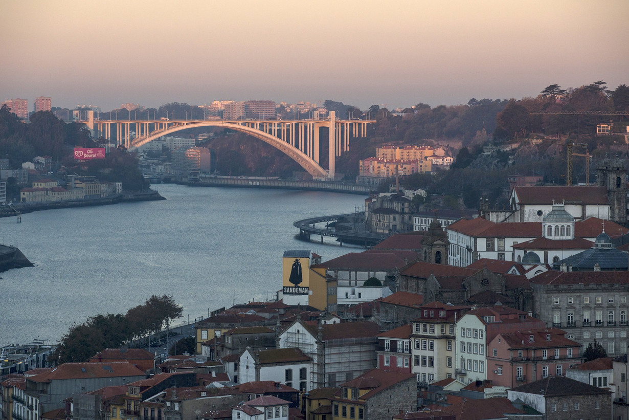 View of river in Porto, old city and bridge.